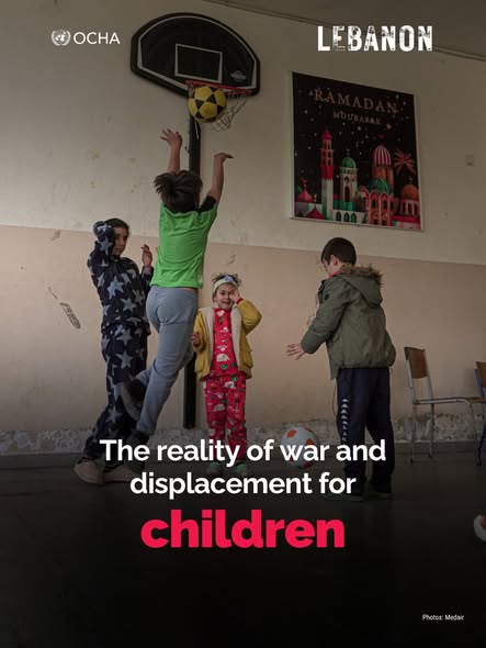 Children playing together after being displaced in Lebanon