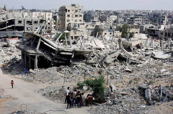 A neighborhood heavily damaged by conflict